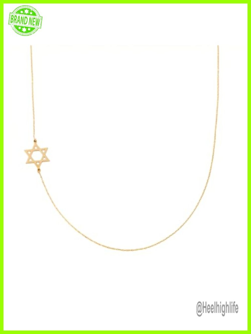 14K Solid Gold Sideways Star of David Pendant Necklace 18 Inch Chain